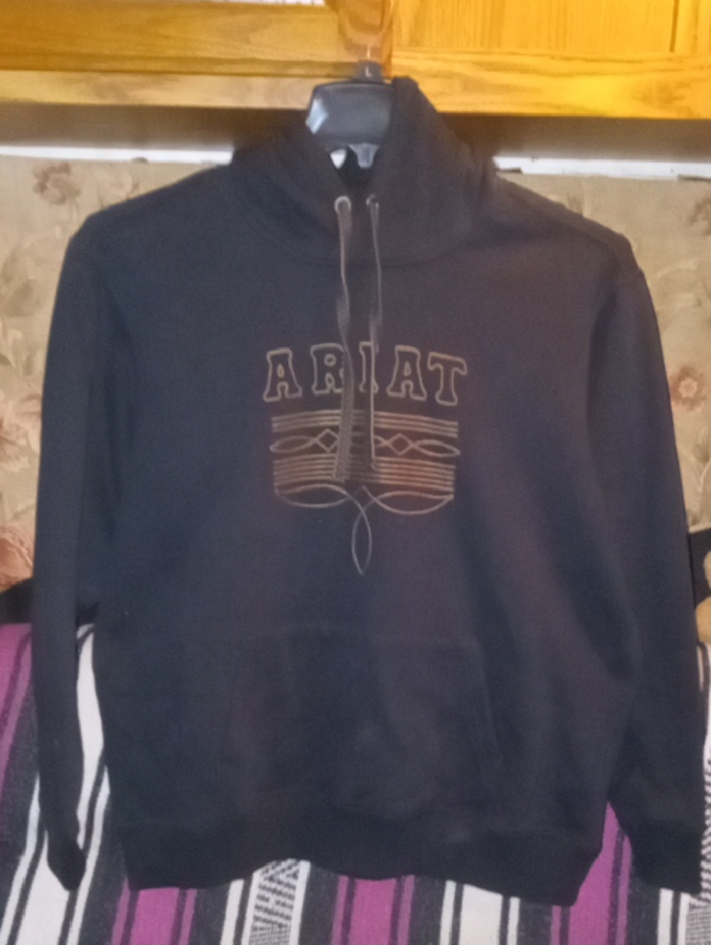 Ariat Black Pullover Hoodie with Brown Logo Stitching